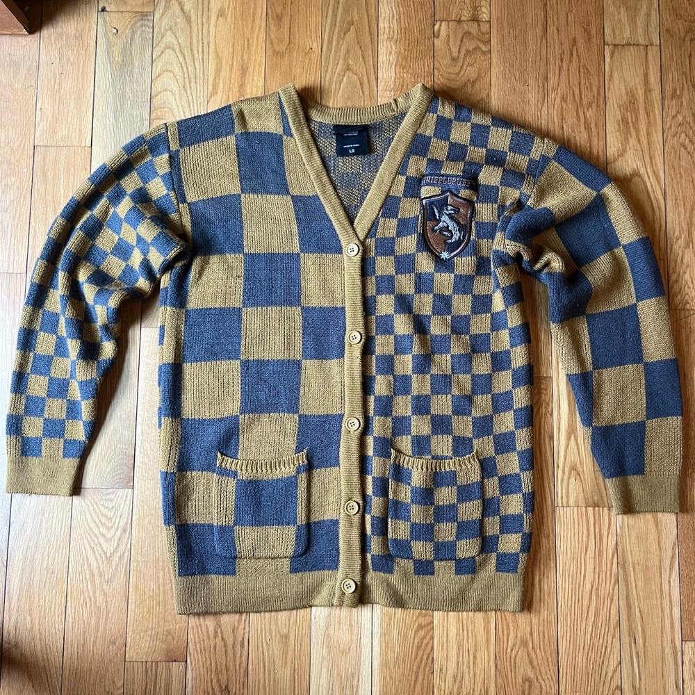 Harry Potter Hufflepuff Checkered Cardigan Sweater BB